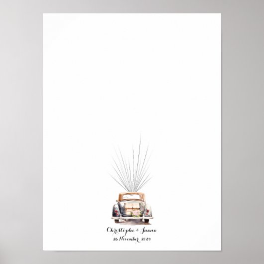 ヴィンテージカー指紋バ結婚ルーンズゲストブック ポスター (正面)