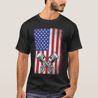 ヴィンテージカー整備士 ピストン アメリカ国旗 ビンテージ Tシャツ