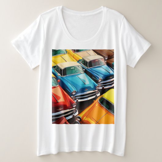 ヴィンテージカー柄 プラスサイズTシャツ (デザイン正面)