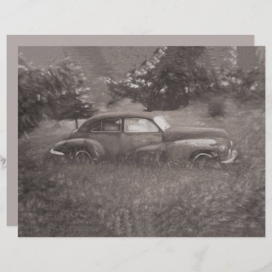 ヴィンテージカー素朴セピアアンティークオールドアートデザイン (正面/裏面)