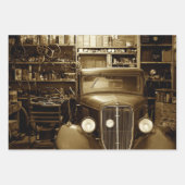 ヴィンテージカー車庫と修理店 ラッピングペーパーシート (正面3)
