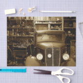 ヴィンテージカー車庫と修理店 薄葉紙 (クラフト)