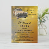 ヴィンテージカー金ゴールドマップ退職パーティの招待状 招待状 (スタンド正面)