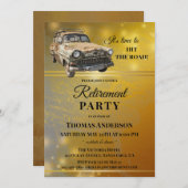 ヴィンテージカー金ゴールドマップ退職パーティの招待状 招待状 (正面/裏面)
