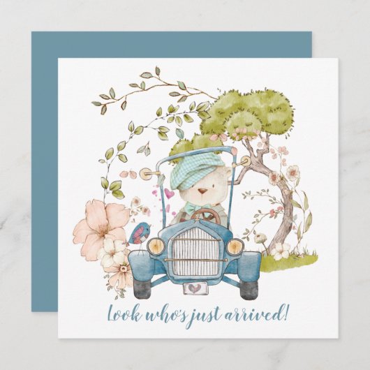 ヴィンテージカー キュートベア 男の子 誕生発表 (正面/裏面)