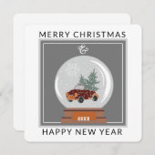 ヴィンテージカー&クリスマスツリー付きスノーグローブ シーズンカード (正面/裏面)