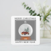 ヴィンテージカー&クリスマスツリー付きスノーグローブ シーズンカード (スタンド正面)