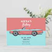 ヴィンテージカー パステルカラーの誕生日 招待状 (スタンド正面)
