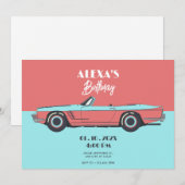 ヴィンテージカー パステルカラーの誕生日 招待状 (正面/裏面)