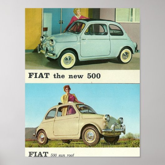 ヴィンテージカーFiat 500 inイタリアのポスター |レトロプリント ポスター (正面)