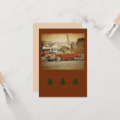 ヴィンテージカーT – バードホリデーフラットグリーティングカード カード (正面/裏面インサイチュ)