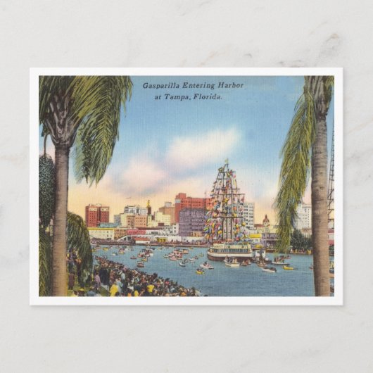 ヴィンテージガスパリラ海賊船が入港 ポストカード (正面)