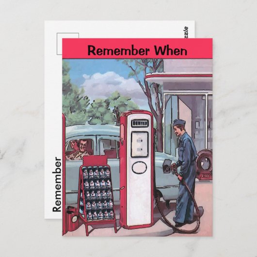 ヴィンテージガソリンスタンド、編集文字葉書 ポストカード (正面/裏面)