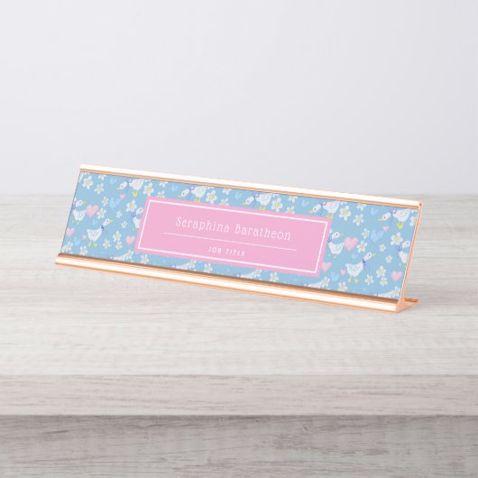 ヴィンテージガチョウパーソナライズされた模様 デスクネームプレート (正面)