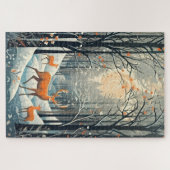 ヴィンテージガッシュスタイルの冬の鹿20x30 ジグソーパズル (横)