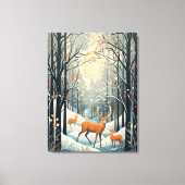 ヴィンテージガッシュスタイルの冬の鹿32x24 キャンバスプリント (正面)