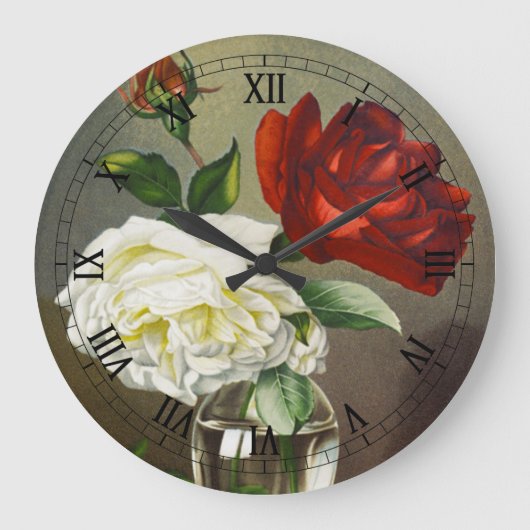 ヴィンテージガラスのバラ ラージ壁時計 (正面)