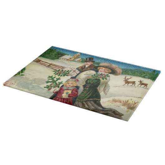 ヴィンテージガラス切断板クリスマスファミリー カッティングボード (角)