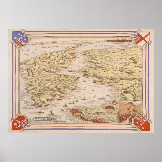 ヴィンテージガリポリ選挙運動マップ（1915年）ダルダネレス ポスター (正面)