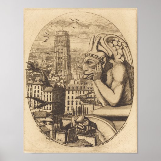 ヴィンテージガーゴイル街を見下ろす ポスター (正面)