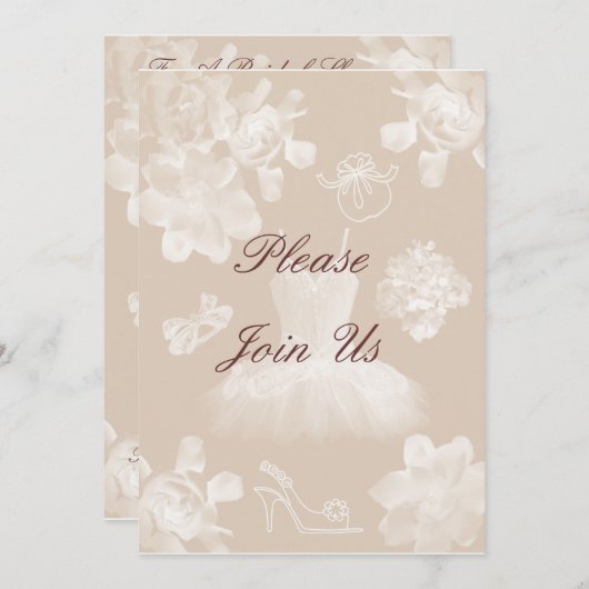 ヴィンテージガーデニアブライダルシャワー招待 招待状 (正面/裏面)