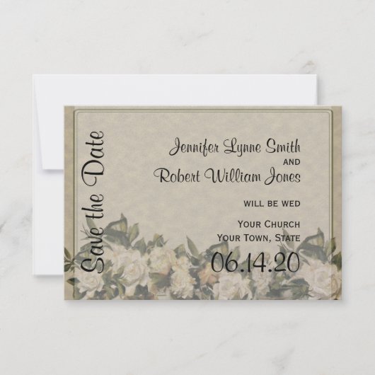 ヴィンテージガーデニア結婚式の日付を保存 セーブザデート (正面)