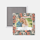 ヴィンテージガーデンの花柄を使用した、写真付きの「Save The Date」カード マグネット (正面/裏面)