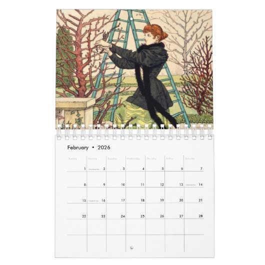 ヴィンテージガーデンアールヌーボーグラスジャルディニエール カレンダー (2月 2026)