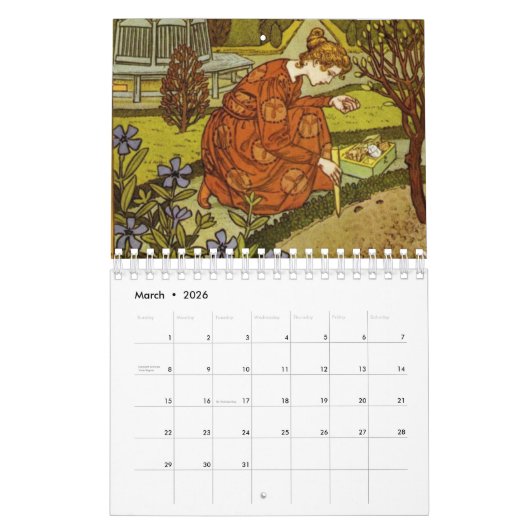 ヴィンテージガーデンアールヌーボーグラスジャルディニエール カレンダー (3月 2026)