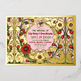 ヴィンテージガーデンアールヌーボー金ゴールド 箔招待状