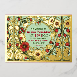 ヴィンテージガーデンアールヌーボー金ゴールド 箔招待状