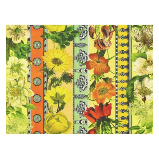 ヴィンテージガーデンイエローフローラ植物学 テーブルクロス (正面(横))