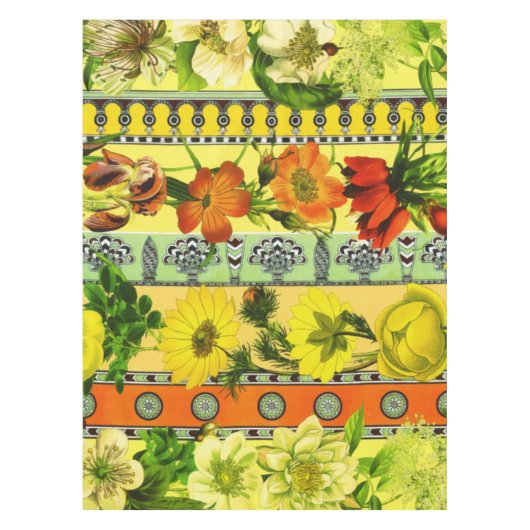ヴィンテージガーデンイエローフローラ植物学 テーブルクロス (正面)