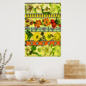 ヴィンテージガーデンイエローフローラ植物学 ポスター (キッチン)