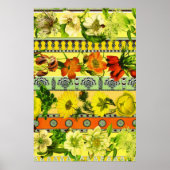 ヴィンテージガーデンイエローフローラ植物学 ポスター (正面)