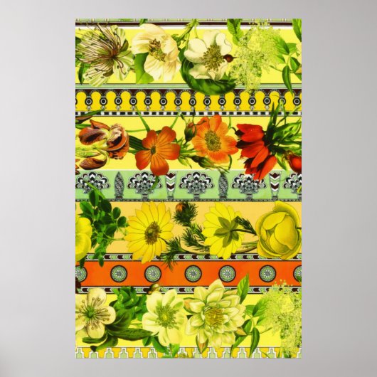 ヴィンテージガーデンイエローフローラ植物学 ポスター (正面)