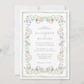 ヴィンテージガーデンウォーターカラーセージ結婚グリーン 招待状 (正面)