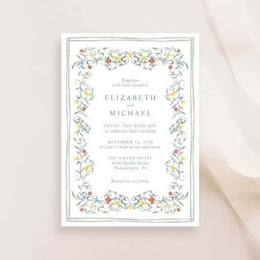 ヴィンテージガーデンウォーターカラーセージ結婚グリーン 招待状