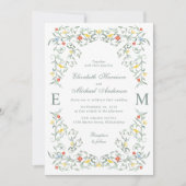 ヴィンテージガーデンウォーターカラーモノグラムQRコード結婚ズ 招待状 (正面)