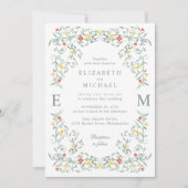 ヴィンテージガーデンウォーターカラーモノグラムQRコード結婚ズ 招待状 (正面)
