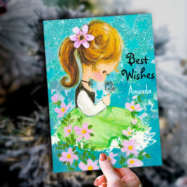 ヴィンテージガーデンガールのクリスマス新年の挨拶 シーズンカード