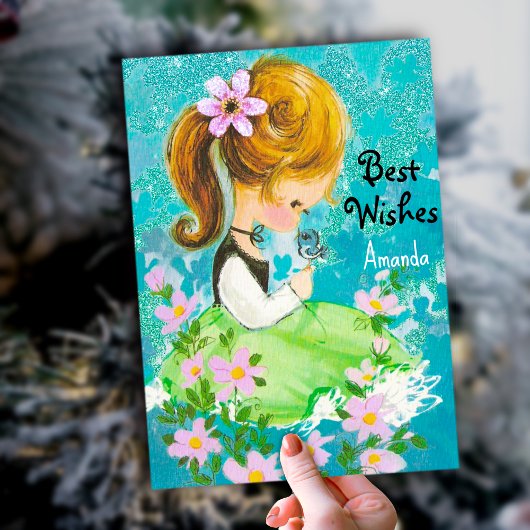 ヴィンテージガーデンガールのクリスマス新年の挨拶 シーズンカード