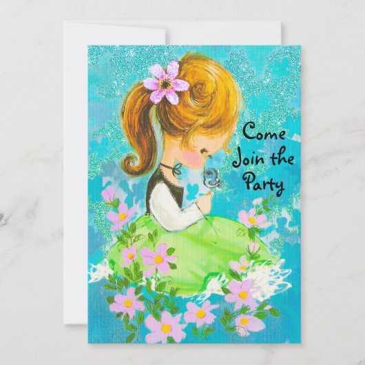 ヴィンテージガーデンガールのクリスマス新年の挨拶 招待状 (正面)