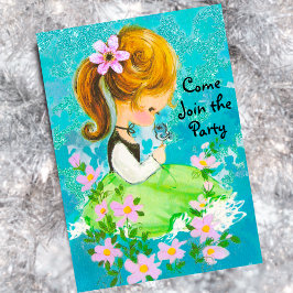 ヴィンテージガーデンガールのクリスマス新年の挨拶 招待状