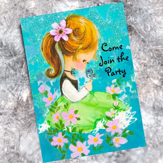 ヴィンテージガーデンガールのクリスマス新年の挨拶 招待状