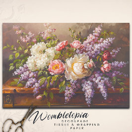 ヴィンテージガーデンクラシックバラと薄紫デクページ 薄葉紙
