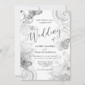 ヴィンテージガーデングレー&ホワイトボタニッ結婚クス 招待状 (正面)