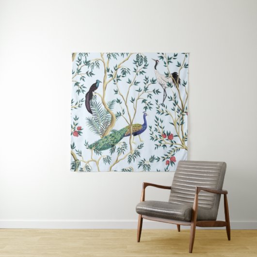 ヴィンテージガーデンザクロ果樹、エキゾチックな鳥 タペストリー (インサイチュ)