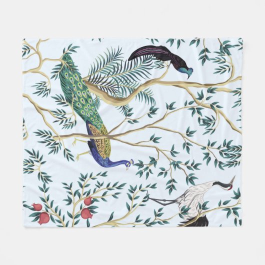 ヴィンテージガーデンザクロ果樹、エキゾチックな鳥 フリースブランケット (正面(横))