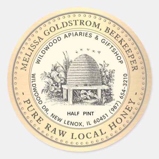 ヴィンテージガーデンスキップハニーラベル金ゴールド縁どビーチ ラウンドシール (正面)